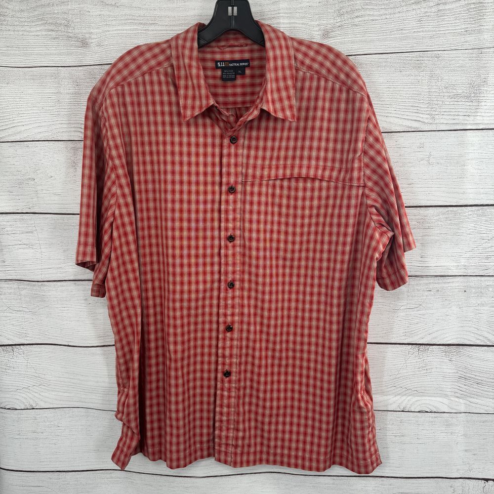 5.11 Tactical Series Red Plaid Short‎ Sleeve Button Down Casual Shirt XL Pocket